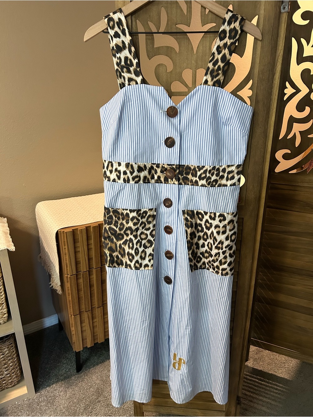 Le Prestic Ouiston Cotton/Silk Midi Striped/Animal Print Dress